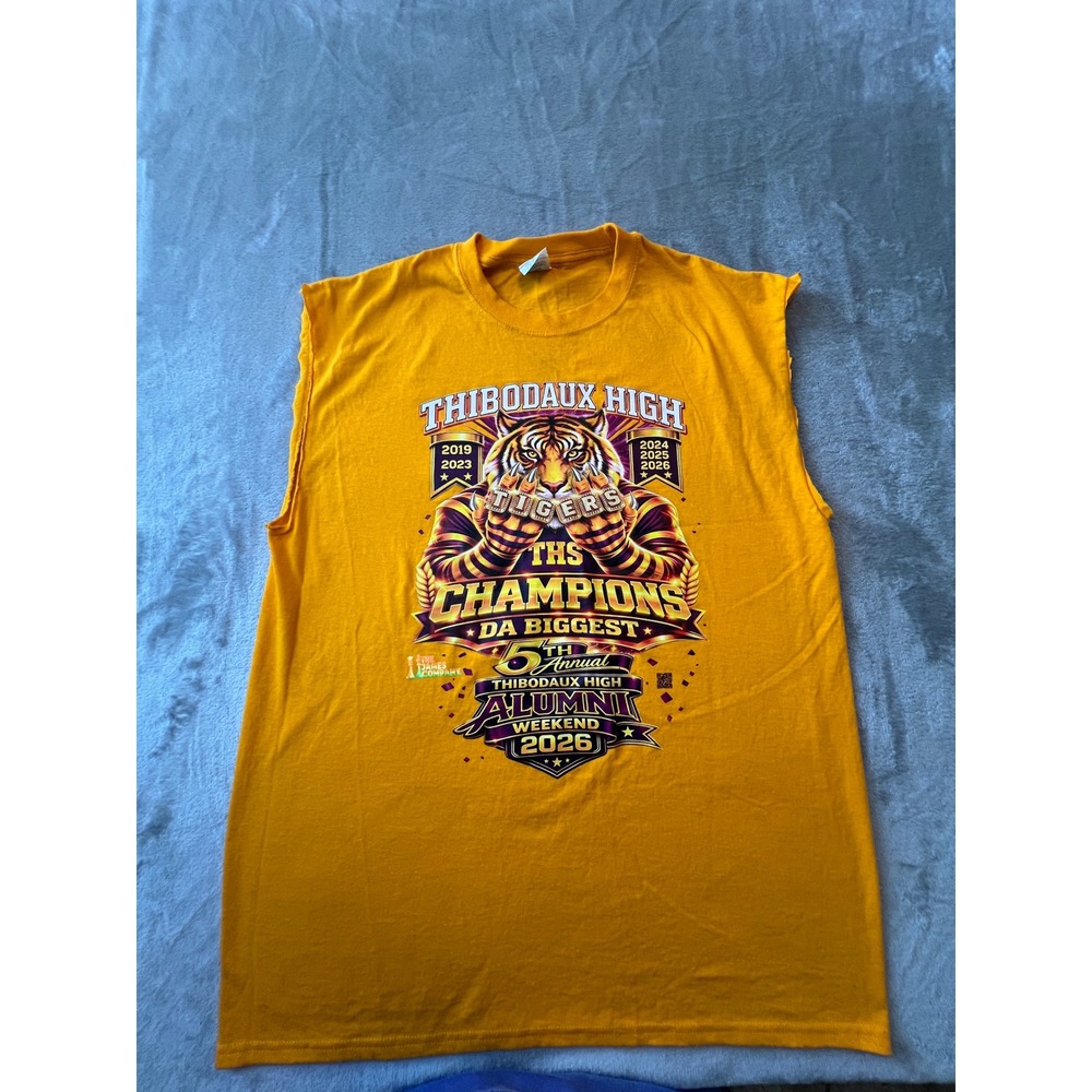 Port & Company Sleeveless Shirt Mens Large Gold Thibodaux High Alumni Graphic